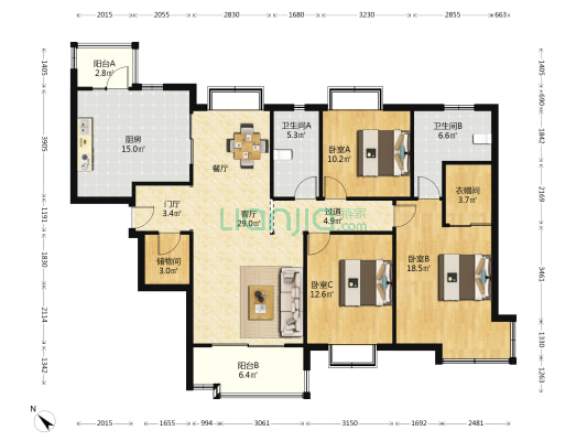 天星公寓(虹口) 3室1厅2卫 155平方