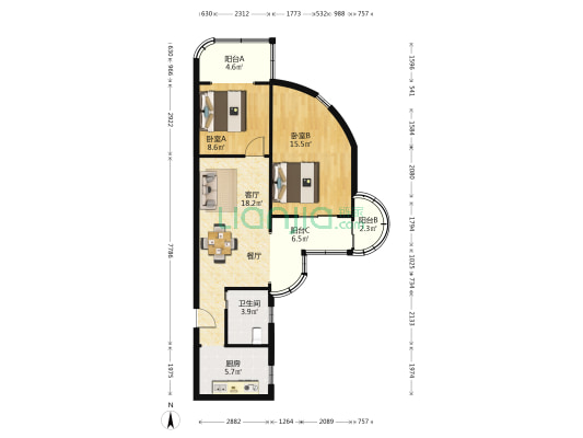 桃苑 2室1厅1卫 89平方