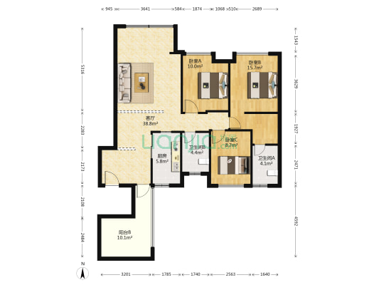 南湖左岸 3室1厅2卫 98平方