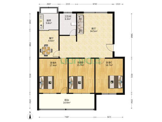 博文中学宿舍南新商校宿舍 3室2厅1卫 127平方
