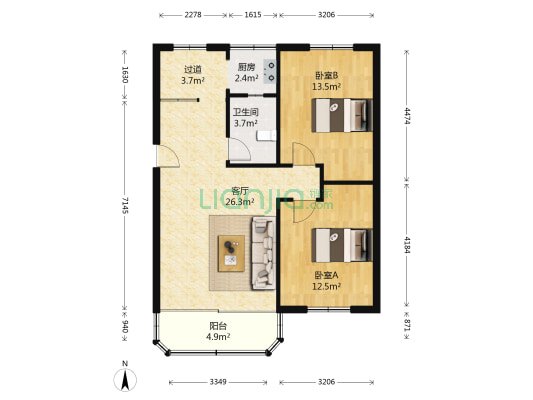 景梅新村 2室1厅1卫 75平方
