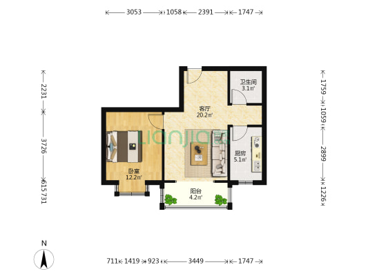 恒庆公寓 1室1厅1卫 62平方