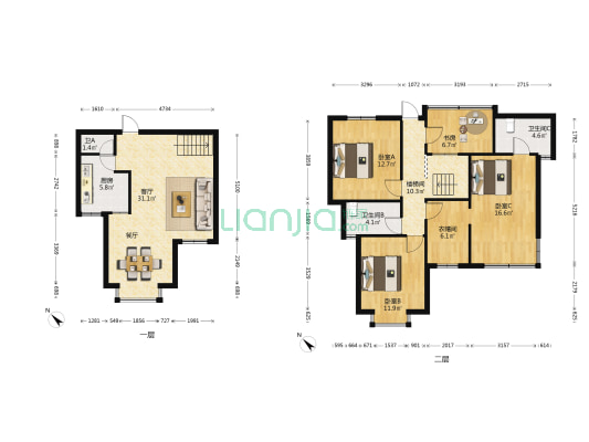 阳光都市 4室1厅3卫 116平方