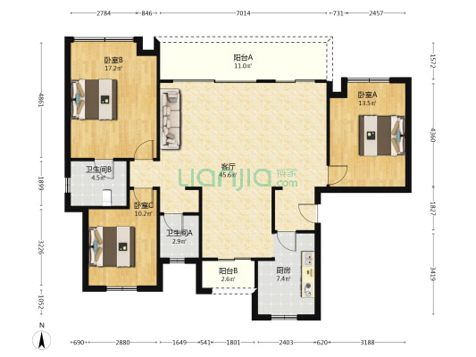 佳兆业麓山壹号 3室1厅2卫 143平方