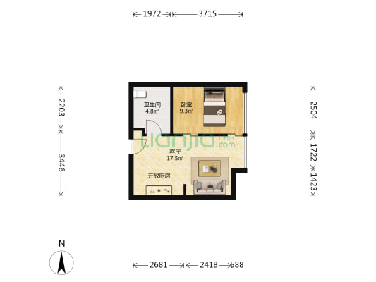 三松仁里 1室1厅1卫 48平方