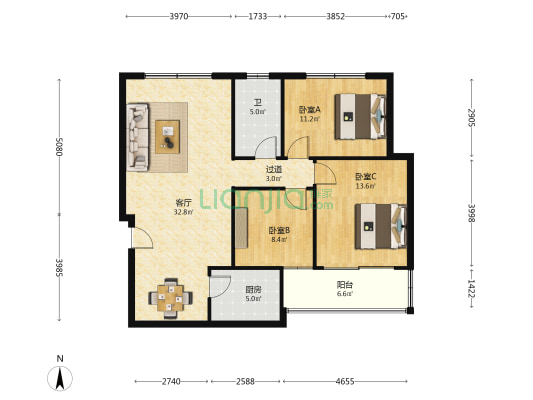 乔庄社区统计局宿舍 3室1厅1卫 98平方