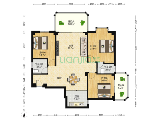 古龙湖景 3室1厅2卫 117平方