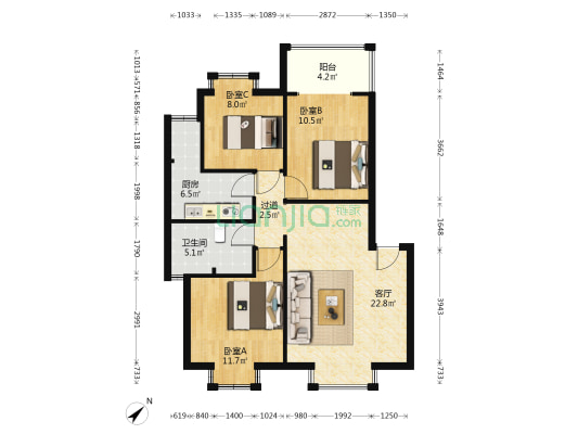 世纪东城 3室1厅1卫 82平方