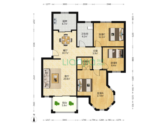东海花港 3室2厅1卫 116平方