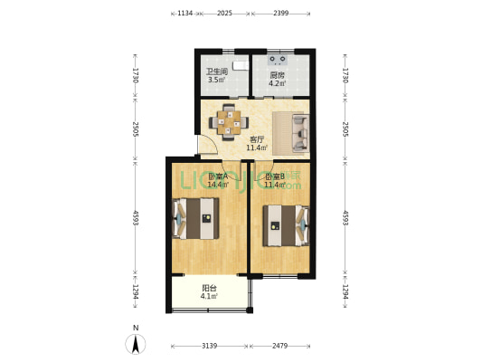 江桥三村小七街坊 2室1厅1卫 61平方