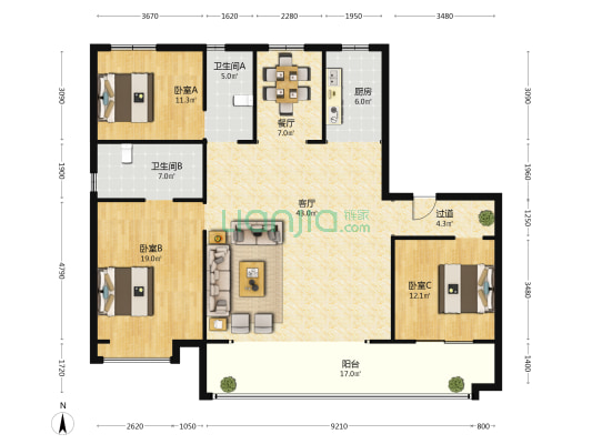 碧桂园·铂玥府 3室2厅2卫 176平方