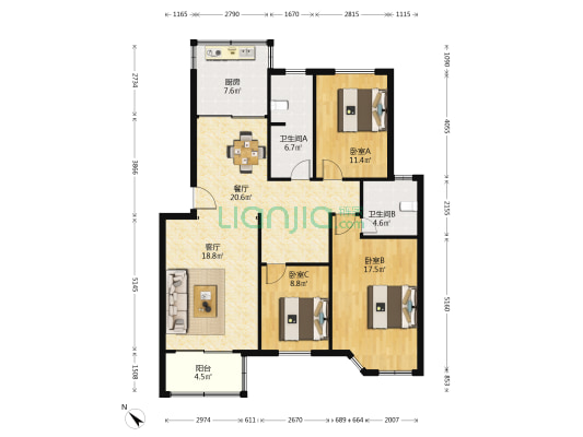 绿苑新城 3室2厅2卫 118平方