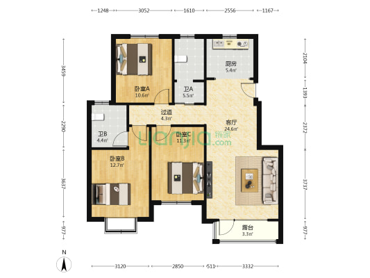国仕九礼 3室1厅2卫 112平方