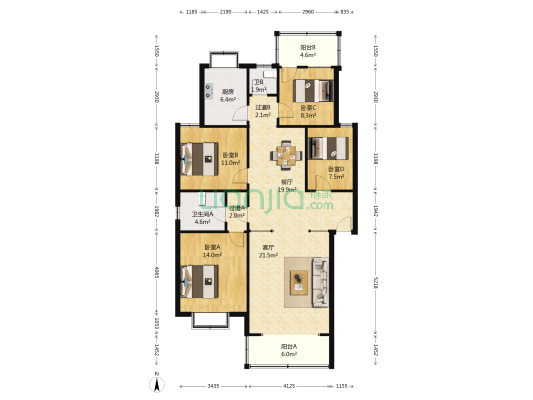 金帆小区 4室2厅2卫 121平方
