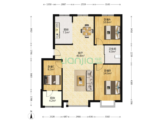 阳光尚城一期 3室1厅1卫 107平方