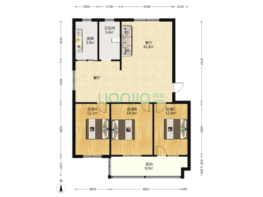 西街嘉苑南区 3室1厅1卫 116平方