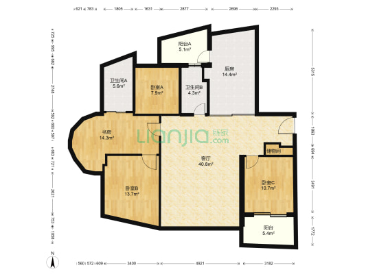 中楠国际广场 4室1厅2卫 156平方