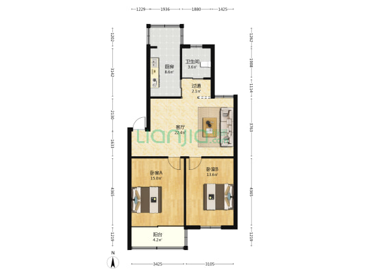 天井街三村 2室1厅1卫 87平方