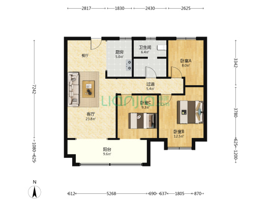 京师学院里 3室1厅1卫 116平方