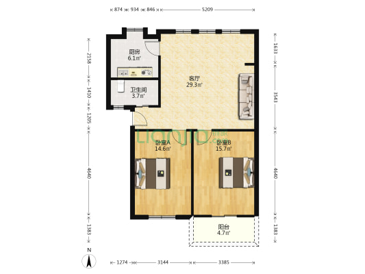 湖北经济学院小区教工宿舍 2室1厅1卫 89平方