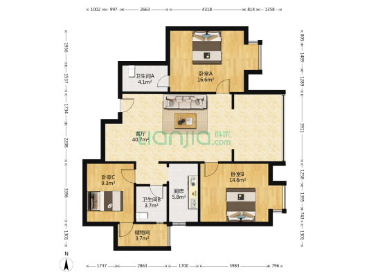 紫东锦源 3室1厅2卫 103平方