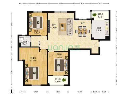 世茂东都汉之源翡翠谷 3室1厅1卫 134平方