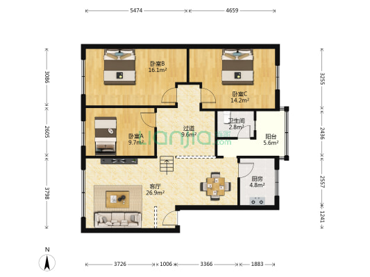 何兴巷 3室1厅1卫 107平方