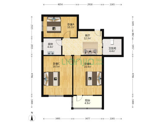 永嘉大楼 3室1厅1卫 86平方