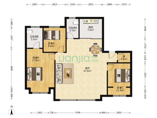金茂悦家园 3室1厅2卫 142平方