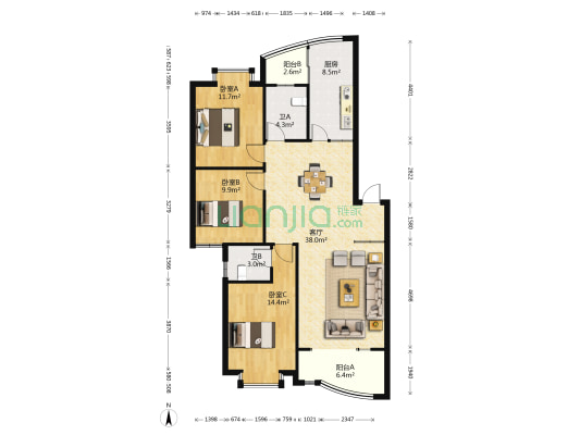楠竹花园西区 3室1厅2卫 127平方