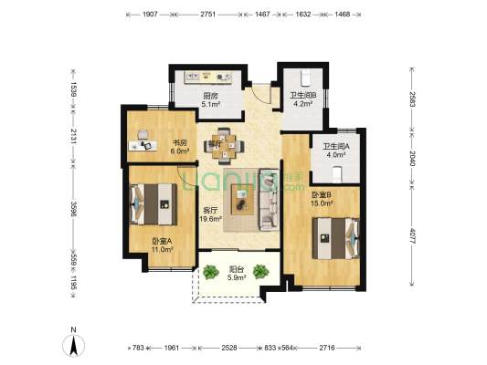万科拾翠园 3室1厅2卫 97平方
