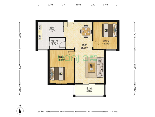 毛坦港湾A区 2室1厅1卫 92平方