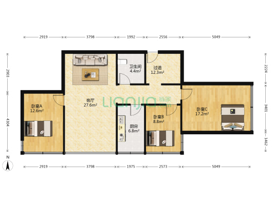 建筑巷3号 3室1厅1卫 104平方