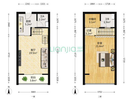 领秀新天地 1室1厅2卫 45平方