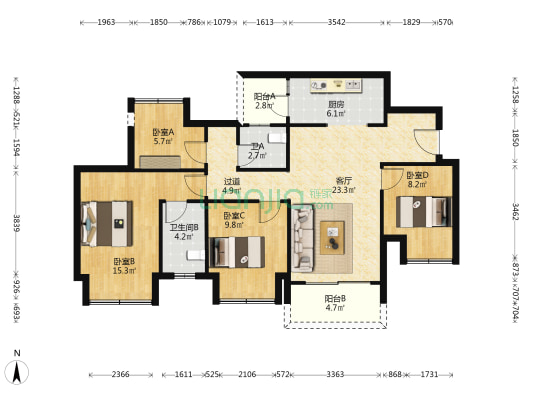 旭辉金科空港 4室1厅2卫 99平方