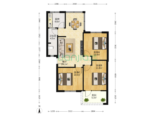 成华大道新鸿路22号 3室1厅1卫 77平方