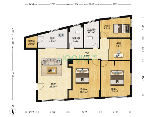 学士巷30号 4室1厅2卫 142平方