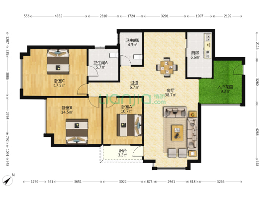 富康豪庭一期 3室1厅2卫 134平方