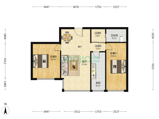 凯发家园 2室1厅1卫 86平方