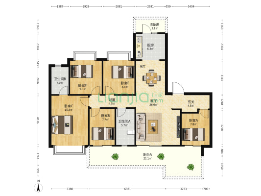 北投荷院 5室1厅2卫 141平方