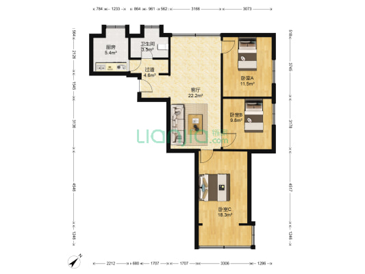 人和街社区 3室1厅1卫 88平方