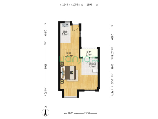 翰海首筑 1室0厅1卫 44平方