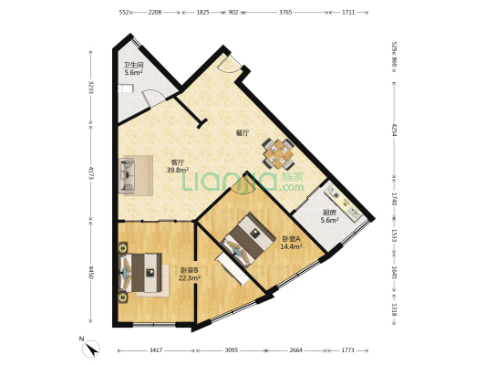 阜阳北路77号 2室1厅1卫 117平方