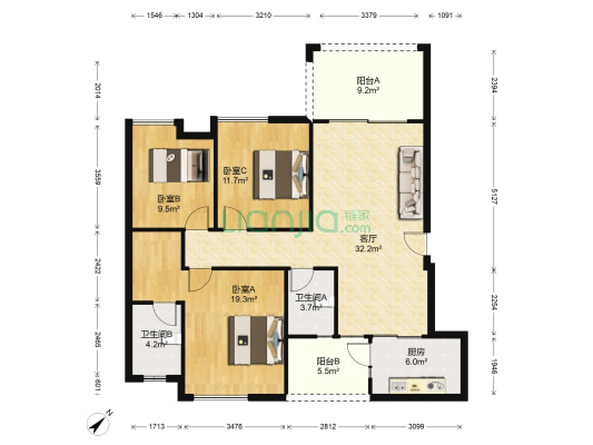 彰泰·春天唐悦 3室1厅2卫 110平方
