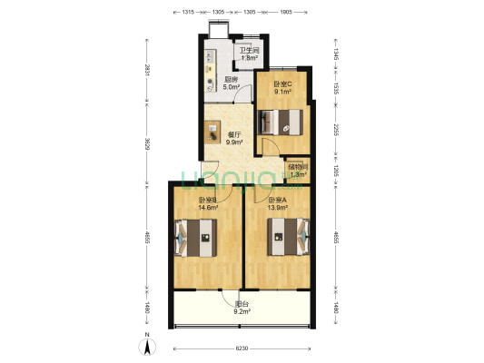 天相里 3室1厅1卫 77平方