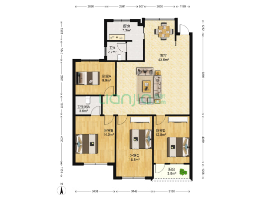 安吉雅苑 4室1厅2卫 140平方