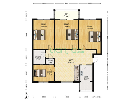 旅游局宿舍 4室1厅2卫 123平方
