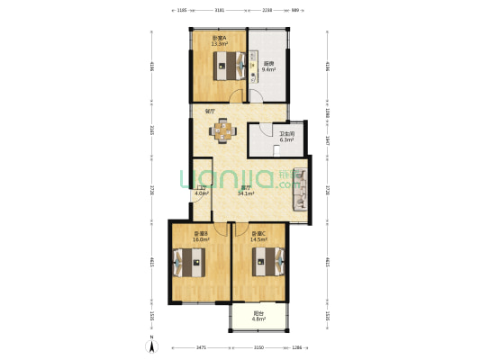 环球花苑 3室1厅1卫 121平方