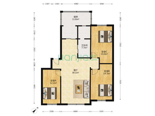 城北大市场 3室1厅1卫 118平方