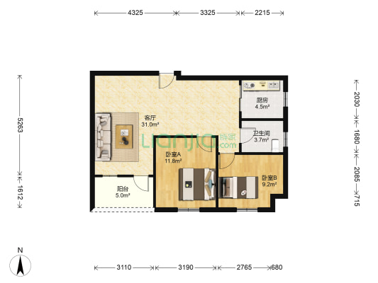 运河城 2室1厅1卫 81平方